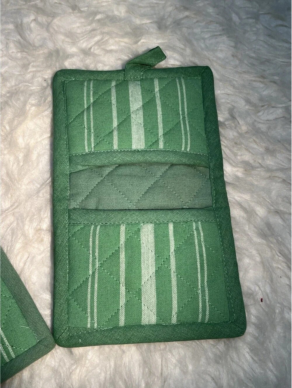 2 Green With White Stripes Pot Holders